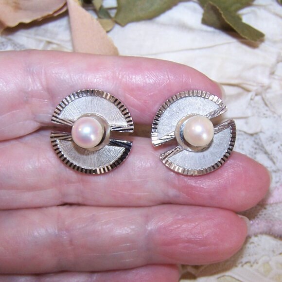 Made in Japan Sterling Silver Cultured Pearl Cufflinks | Cuff Links - Picture 2 of 10